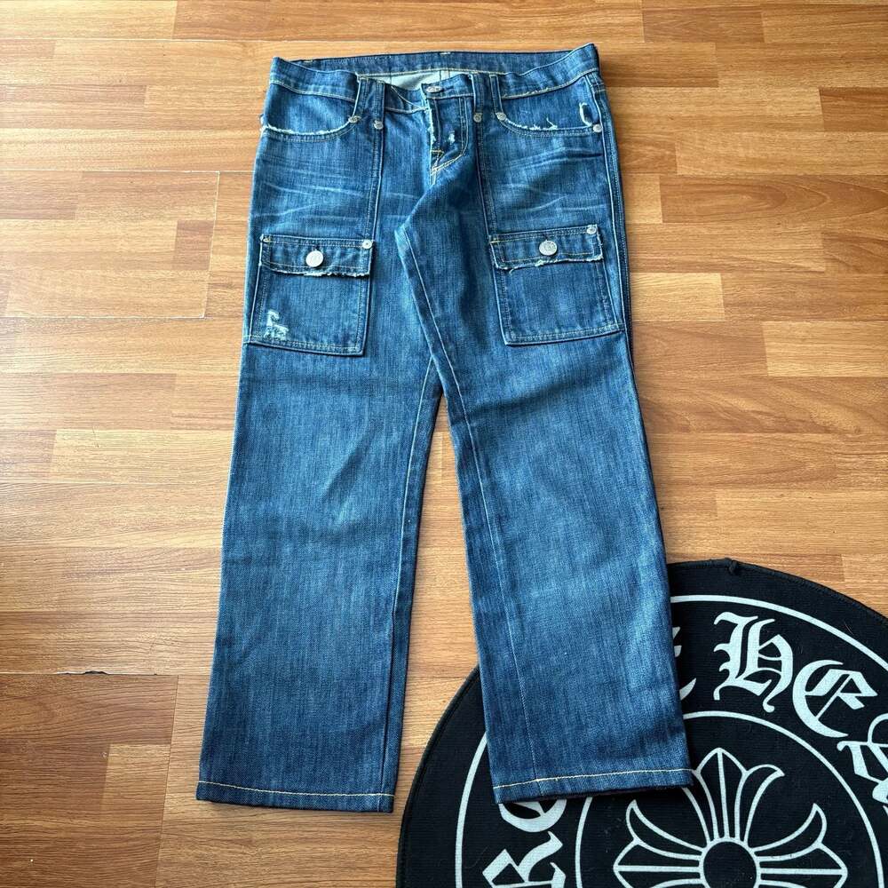 Rock & Republic Distressed Denim Cargo Jeans with Flap Pockets